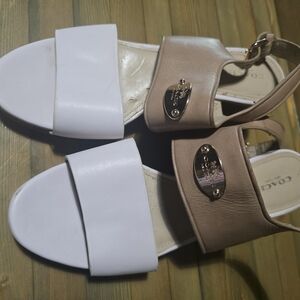 Coach White and Tan Heeled Sandals